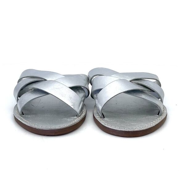 Madewell The Boardwalk Woven Slide Sandal Metallic Silver Leather Women’s Size 7 - Picture 8 of 16